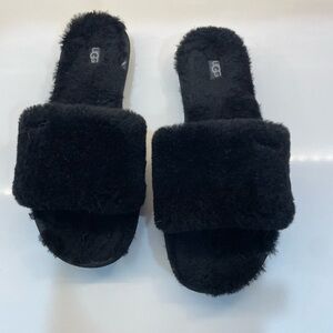 UGG Black Fuzzy Slide Sandals